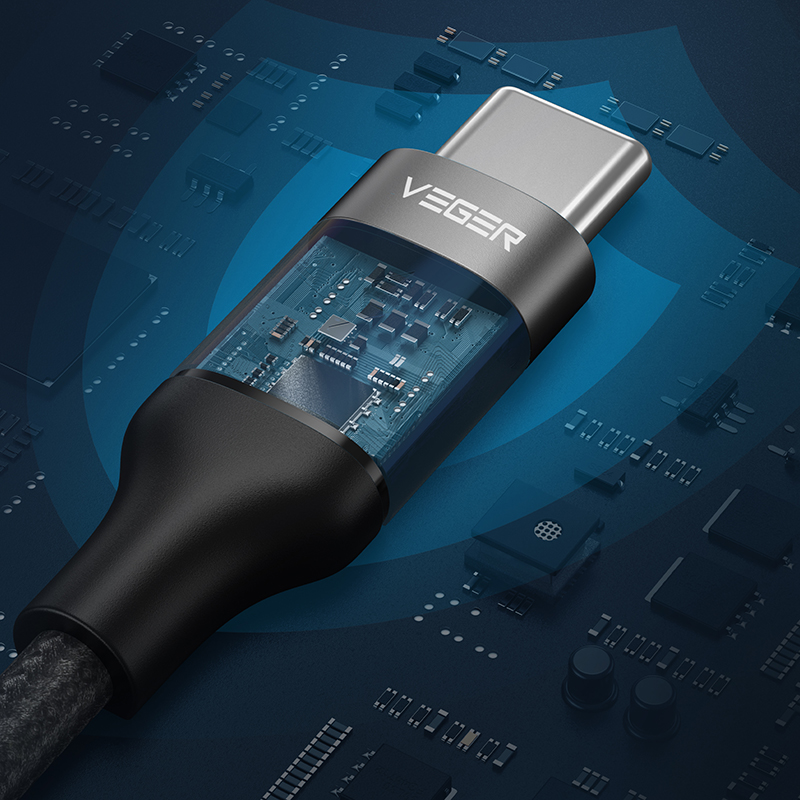 Veger CC02 - Braided USB 2.0 100W Cable USB-C male - USB-C male Μαύρο 1.5m