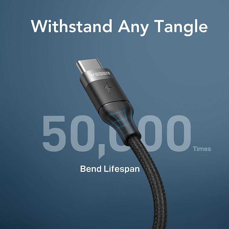 Veger CC02 - Braided USB 2.0 100W Cable USB-C male - USB-C male Μαύρο 1.5m