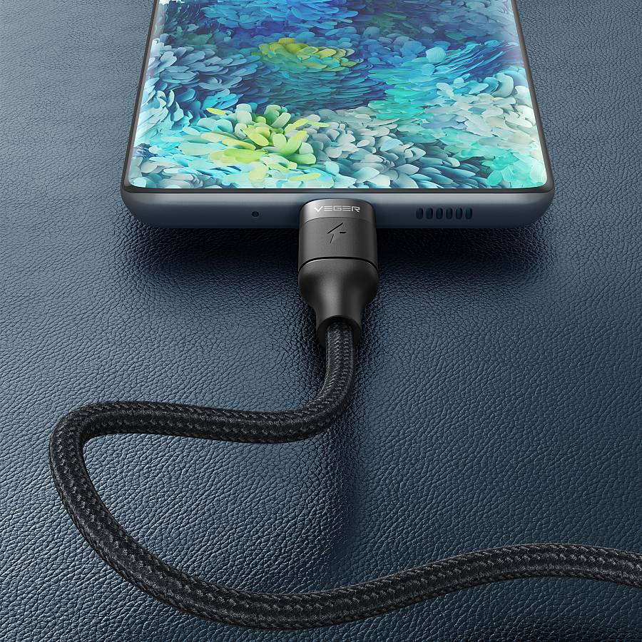 Veger CC02 - Braided USB 2.0 100W Cable USB-C male - USB-C male Μαύρο 1.5m