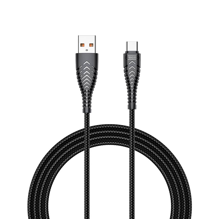 Veger V104 Braided USB 2.0 Cable USB-C male - USB-A male Μαύρο 1.2m