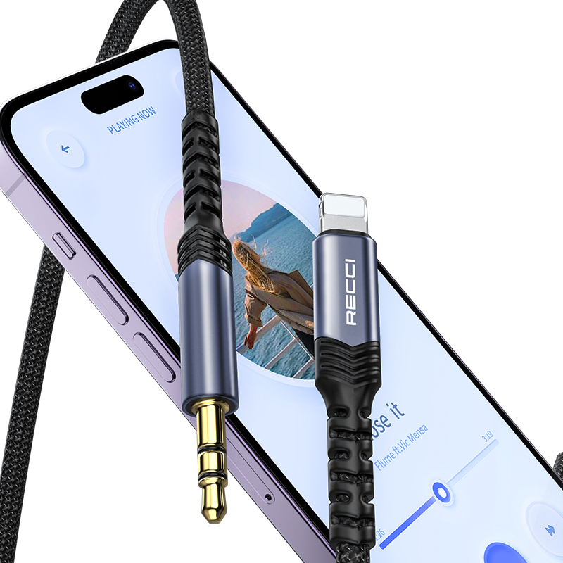 Recci RDS-A26 Aux Cable 3.5mm male Lightning 1m - Black