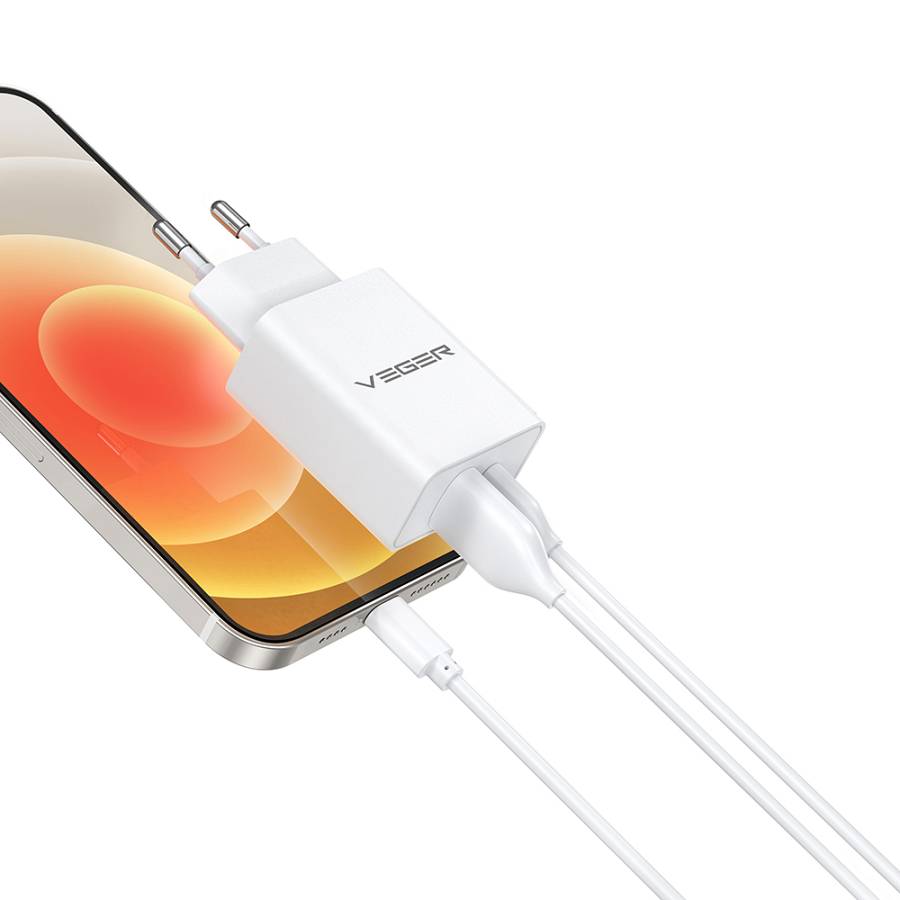 Veger Φορτιστής Χωρίς Καλώδιο με Θύρα USB-A και Θύρα USB-C 20W Power Delivery / Quick Charge 3.0 Λευκός