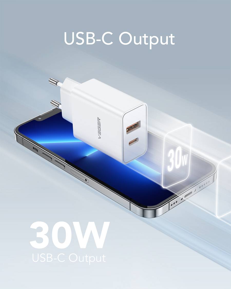 Veger VLS302U Φορτιστής Χωρίς Καλώδιο με Θύρα USB-A και Θύρα USB-C 30W Power Delivery / Quick Charge 3.0 Λευκός