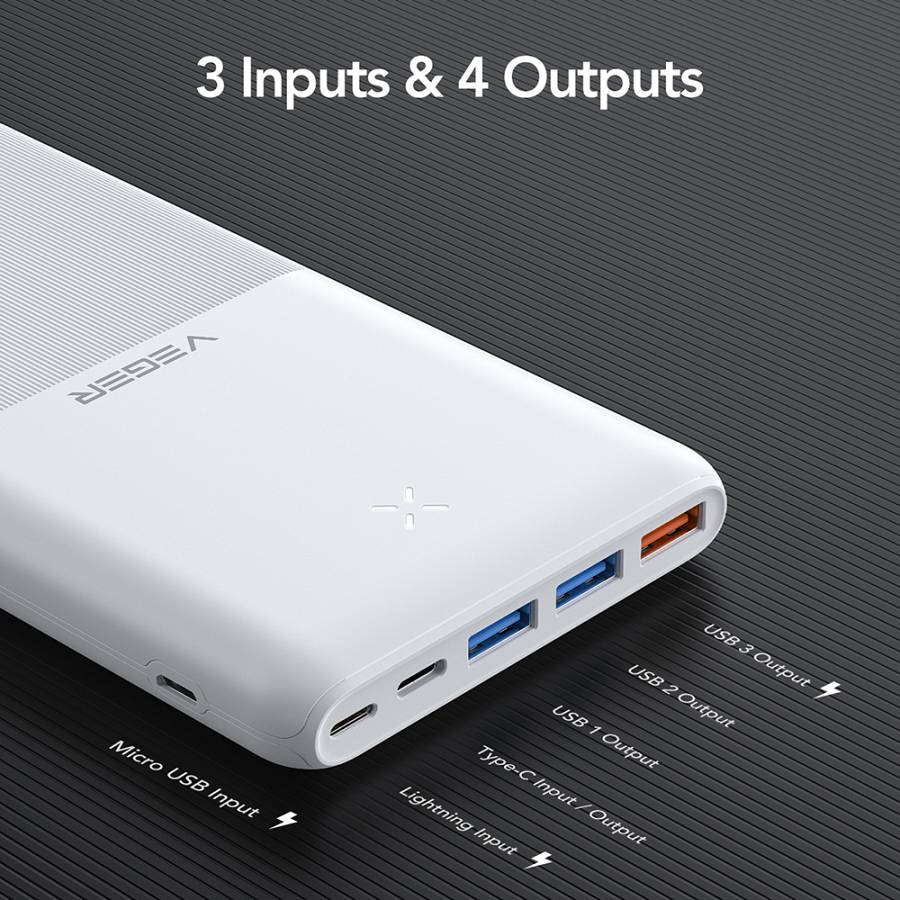 Veger S22 Power Bank 20000mAh 20W με 3 Θύρες USB-A και Θύρα USB-C Power Delivery / Quick Charge 3.0 Λευκό