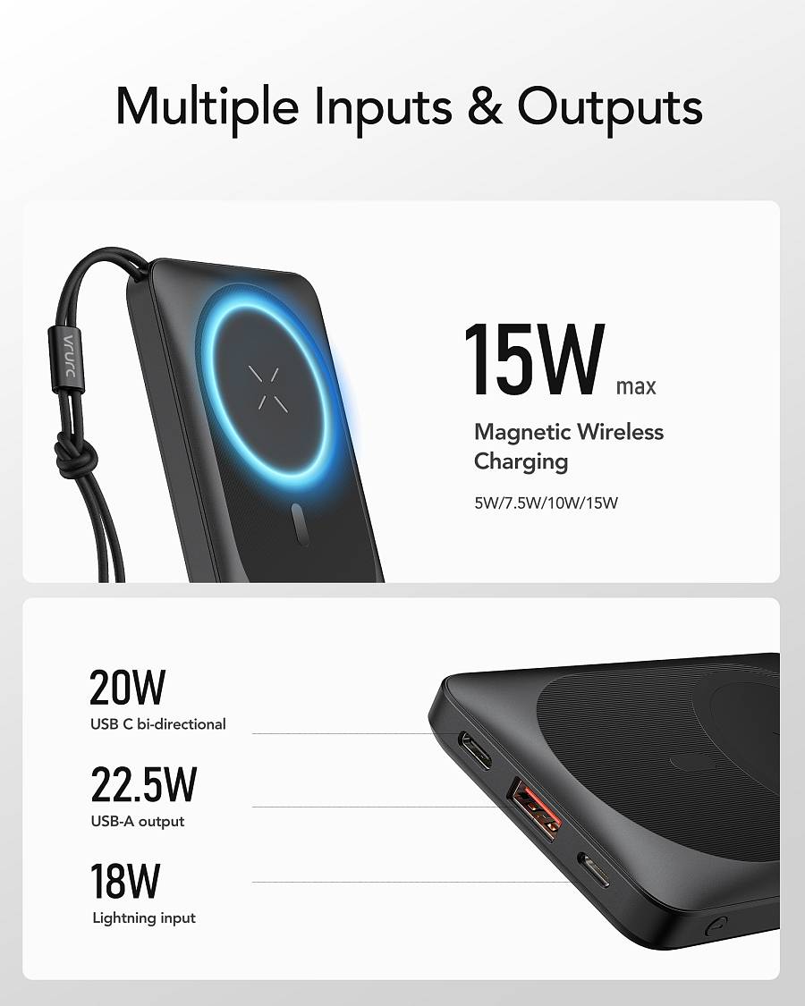 Veger W1151 MagOn Magnetic Wireless MagSafe Power Bank 10000mAh 15W με Θύρα USB-A και Θύρα USB-C Power Delivery / Quick Charge 3.0