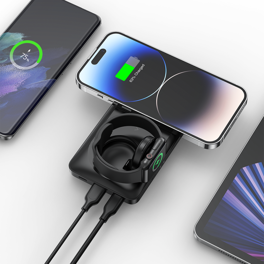 Veger W1156 MagMulti Wireless MagSafe Power Bank 10000mAh 15W with USB-A Port and USB-C Port Black