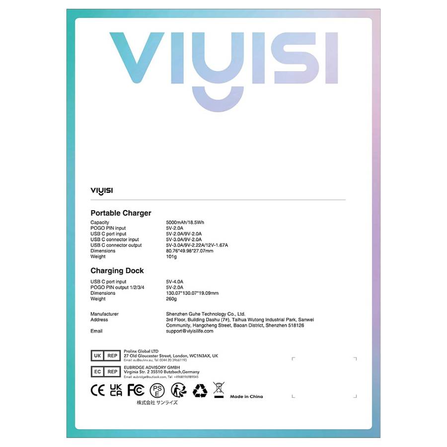Viyisi G007P Charging Dock with 4 Lightning / iPhone Portable Chargers - Μαγνητικός Σταθμός Φόρτισης με 4 x PowerBank / Φορητές Μπαταρίες Φόρτισης με Ενσωματωμένο Lightning - 4 x 5000mAh - 20W - Black