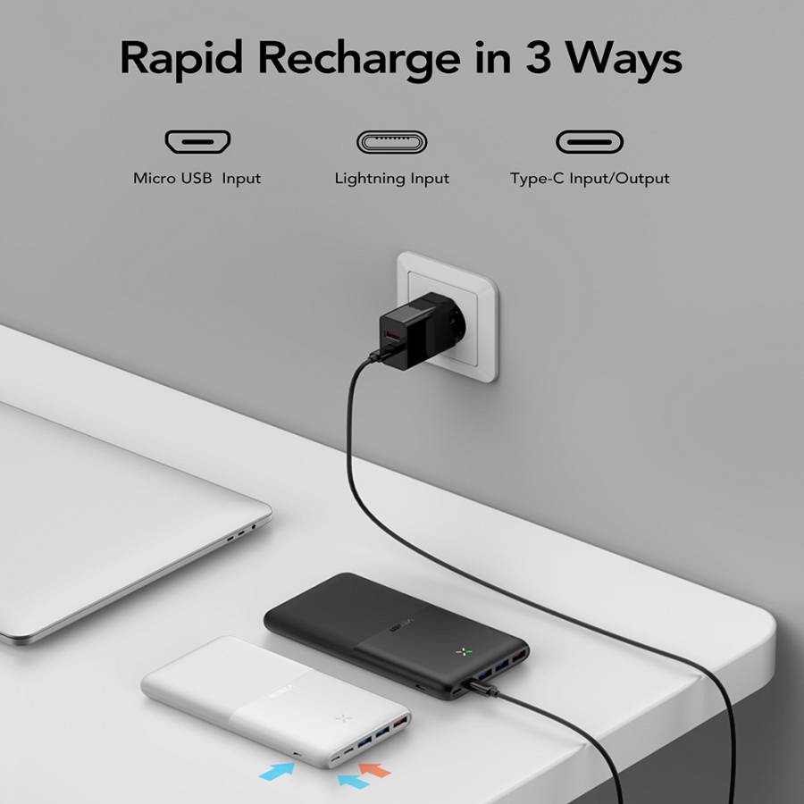 Veger S22 Power Bank 20000mAh 20W με 3 Θύρες USB-A και Θύρα USB-C Power Delivery / Quick Charge 3.0 Λευκό