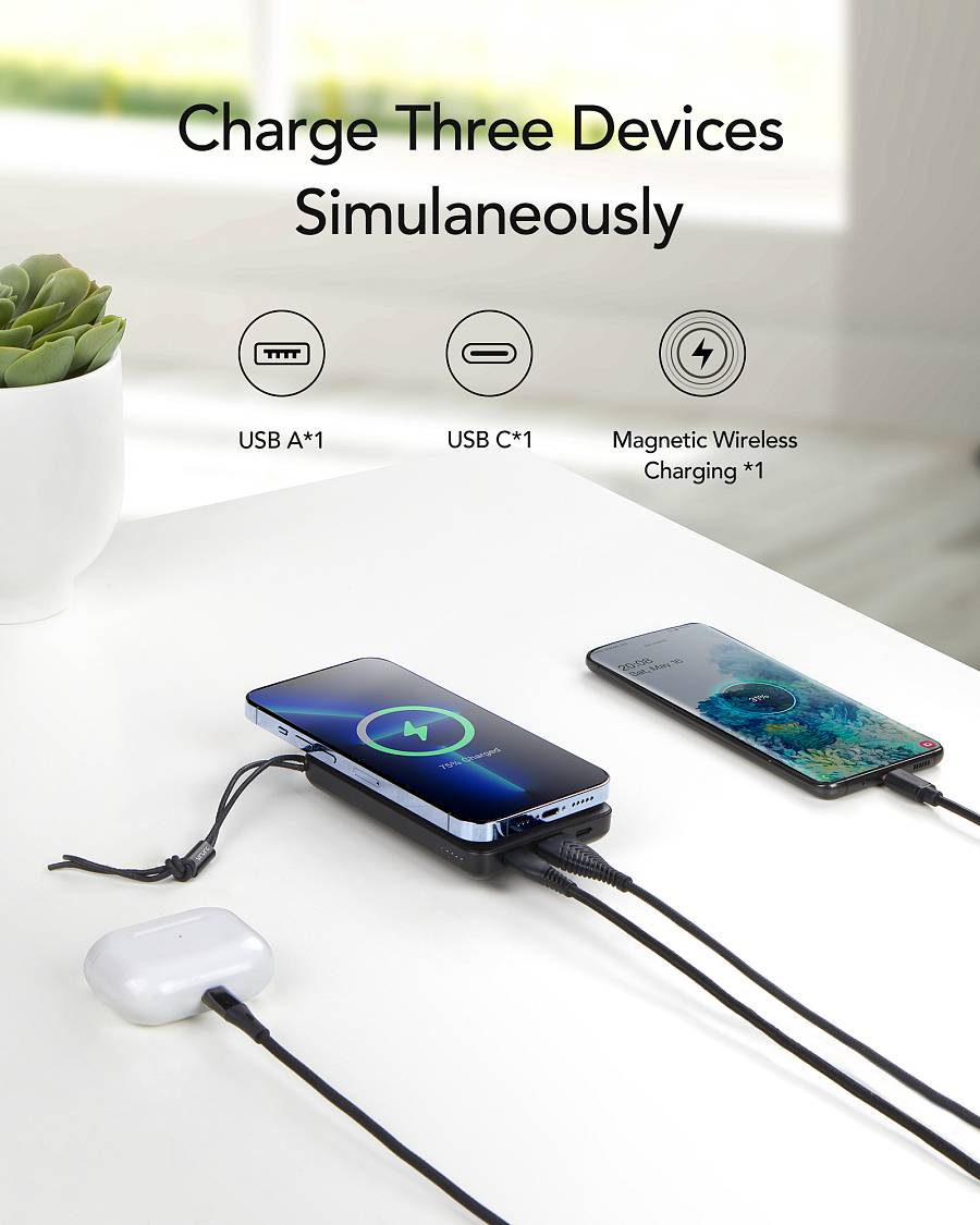 Veger W1151 MagOn Magnetic Wireless MagSafe Power Bank 10000mAh 15W με Θύρα USB-A και Θύρα USB-C Power Delivery / Quick Charge 3.0