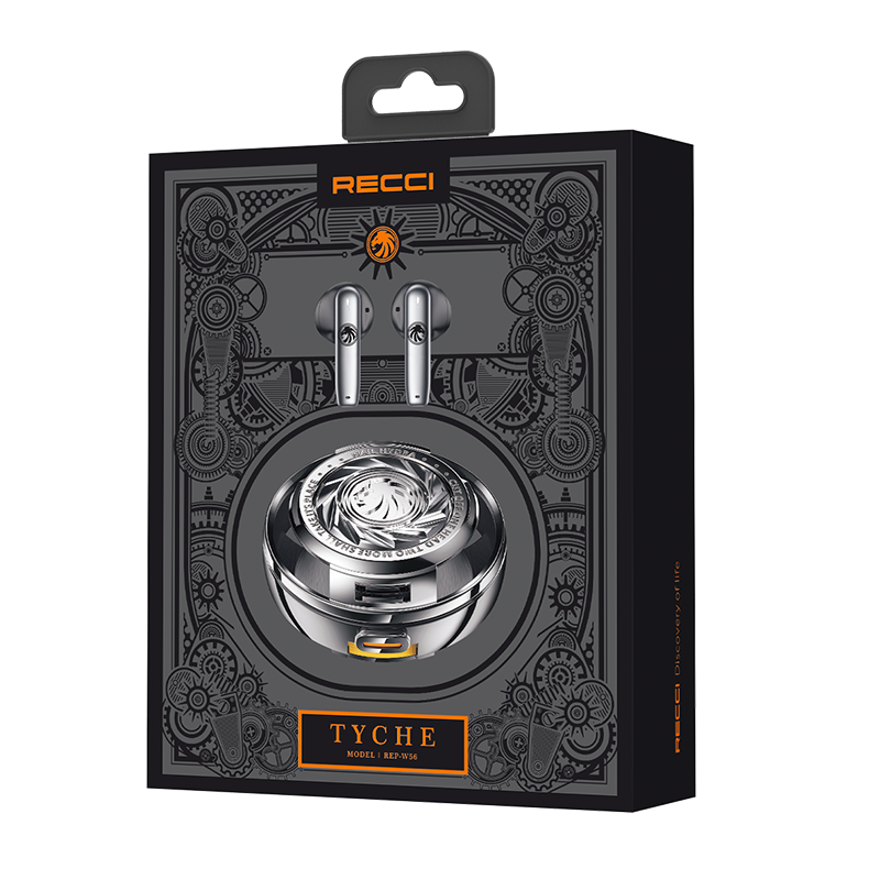 Recci REP-W56 Angle-Wing Necklace In-ear Bluetooth Handsfree Earphones with Charging Case Silver