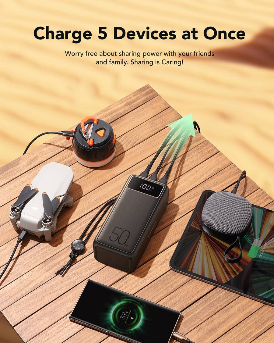 Veger VP5001C Tank Boost Power Bank 56000mAh 100W with 3 USB-A Ports and 2 USB-C Ports Power Delivery Black