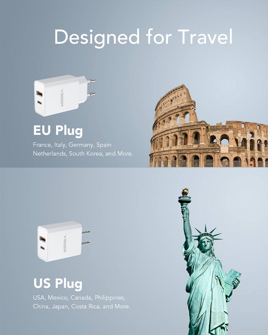 Veger VLS302U Φορτιστής Χωρίς Καλώδιο με Θύρα USB-A και Θύρα USB-C 30W Power Delivery / Quick Charge 3.0 Λευκός