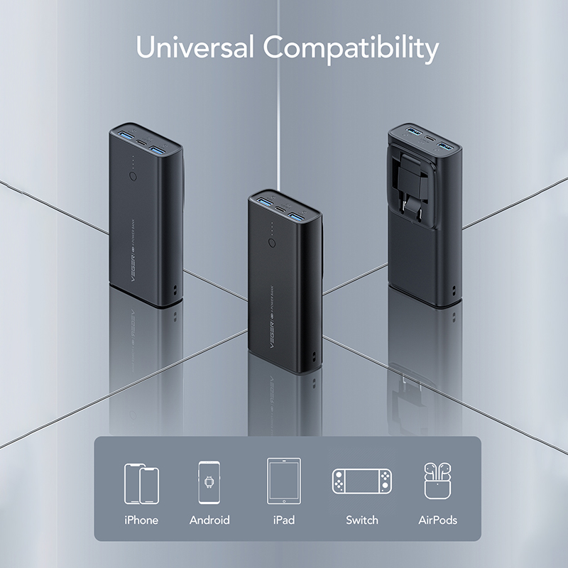 Veger ACE100 Power Bank 10000mAh 20W με 2 Θύρες USB-A και Θύρα USB-C Power Delivery / Quick Charge 3.0 Μαύρο
