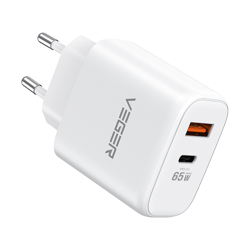 Veger TC650 - Φορτιστής Χωρίς Καλώδιο με Θύρα USB-A και Θύρα USB-C 65W Power Delivery / Quick Charge 3.0 Λευκός