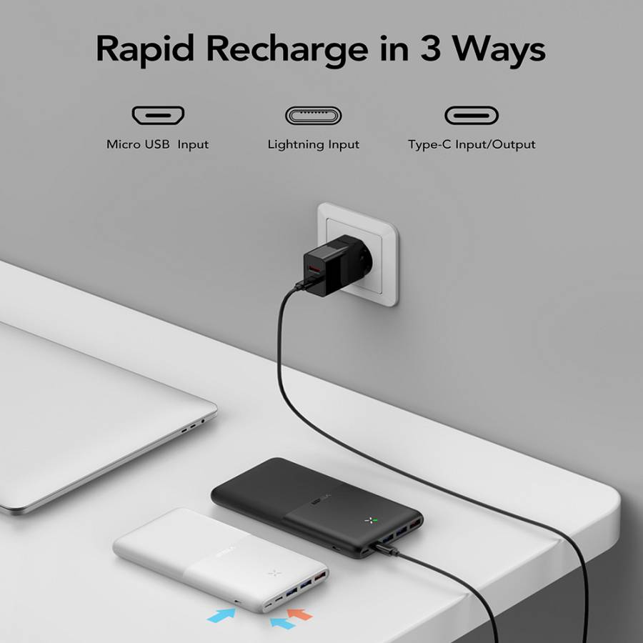 Veger S22 Power Bank 20000mAh 20W με 3 Θύρες USB-A και Θύρα USB-C Power Delivery / Quick Charge 3.0 Λευκό