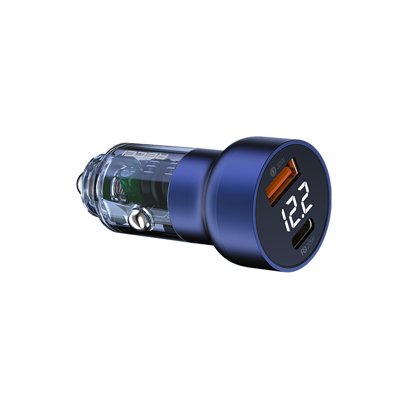 RECCI RCC-N20 50W PD3.0+QC3.0 Transparent Car Charger With Dig. Display - Blue