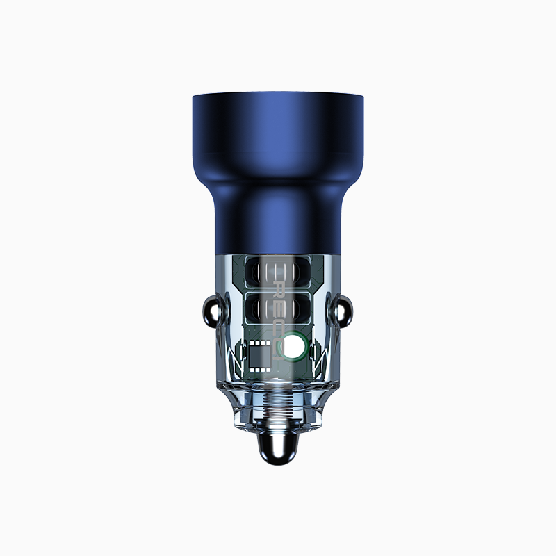 RECCI RCC-N20 50W PD3.0+QC3.0 Transparent Car Charger With Dig. Display - Blue