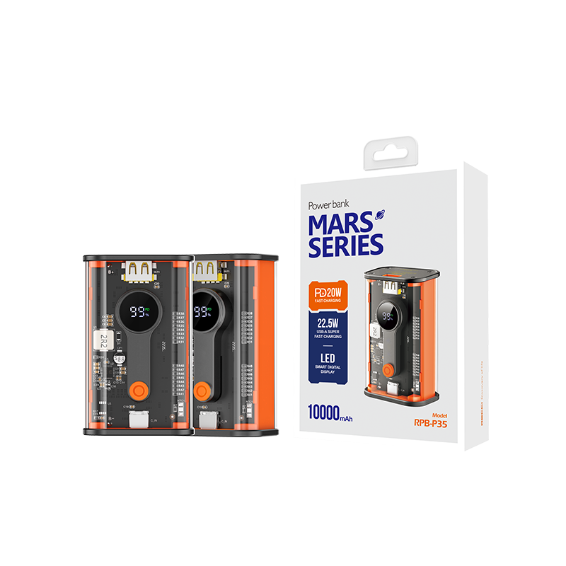 Recci RBP-P35 Mars Series Power Bank 10000mAh 22.5W με Θύρα USB-A και Θύρα USB-C Power Delivery Μαύρο