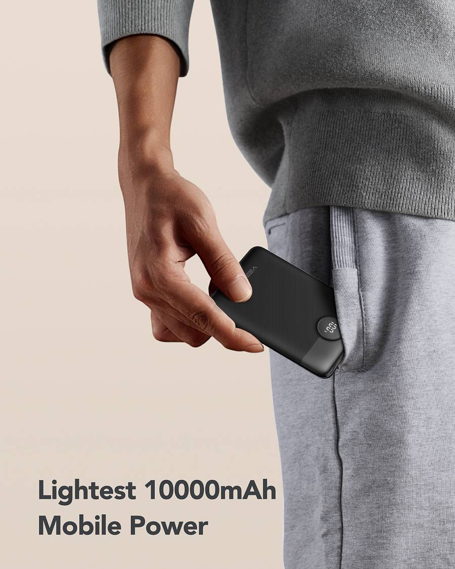 Veger C11C - 10,000mAh 22.5W PD Digital Display Light Weight Powerbank With Built In Non-MFI Lightning & USB-C Cable Λευκό