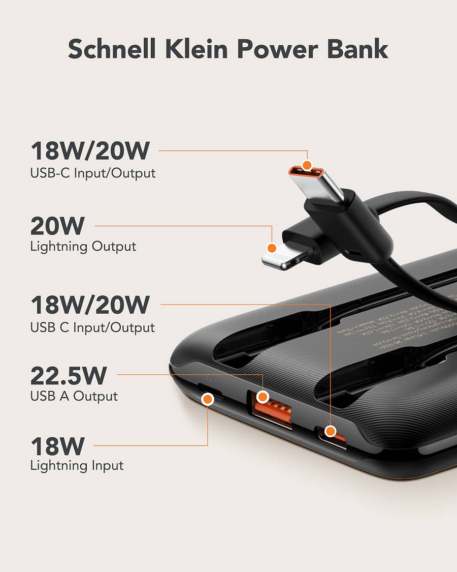 Veger C11C - 10,000mAh 22.5W PD Digital Display Light Weight Powerbank With Built In Non-MFI Lightning & USB-C Cable Λευκό