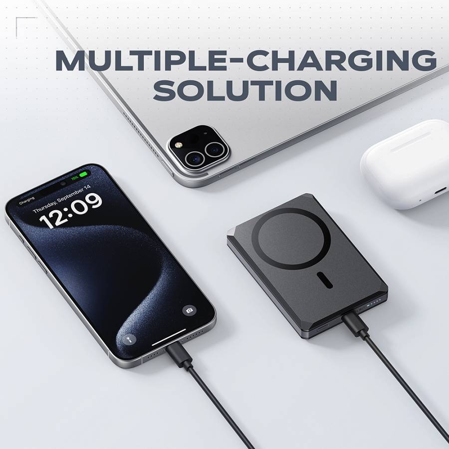 Veger X5 - 6-IN-1 | Wireless Powerbank | 5000mAh Fast Charging | Magnetic Wallet | Apple-certified Find My | 0-90° Adjustable Stand | Iconic Style