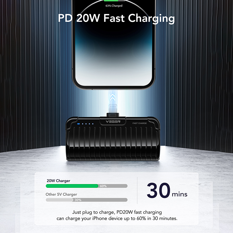 Veger W0558P Power Bank 5000mAh 20W με Θύρα USB-Lightning Fast Charging Μαύρο