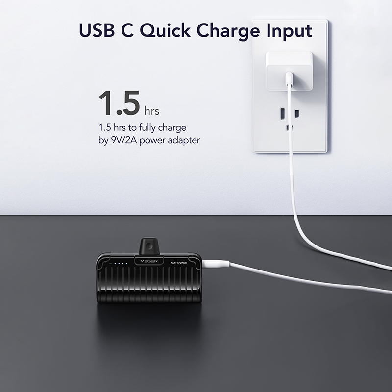 Veger W0558P Power Bank 5000mAh 20W με Θύρα USB-Lightning Fast Charging Μαύρο