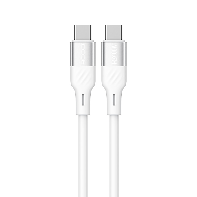 RECCI RS22CC - PD100W Fast Charging Silicone Data Cable C To C Hight Power Output 1.5M - White