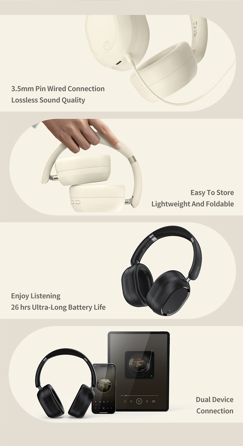 RECCI REP-W79 - ANC Noise Cancellation Wireless Headset - Black