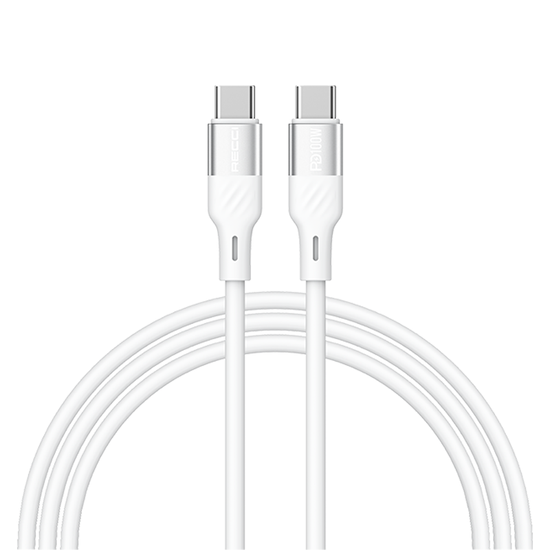 RECCI RS22CC - PD100W Fast Charging Silicone Data Cable C To C Hight Power Output 1.5M - White