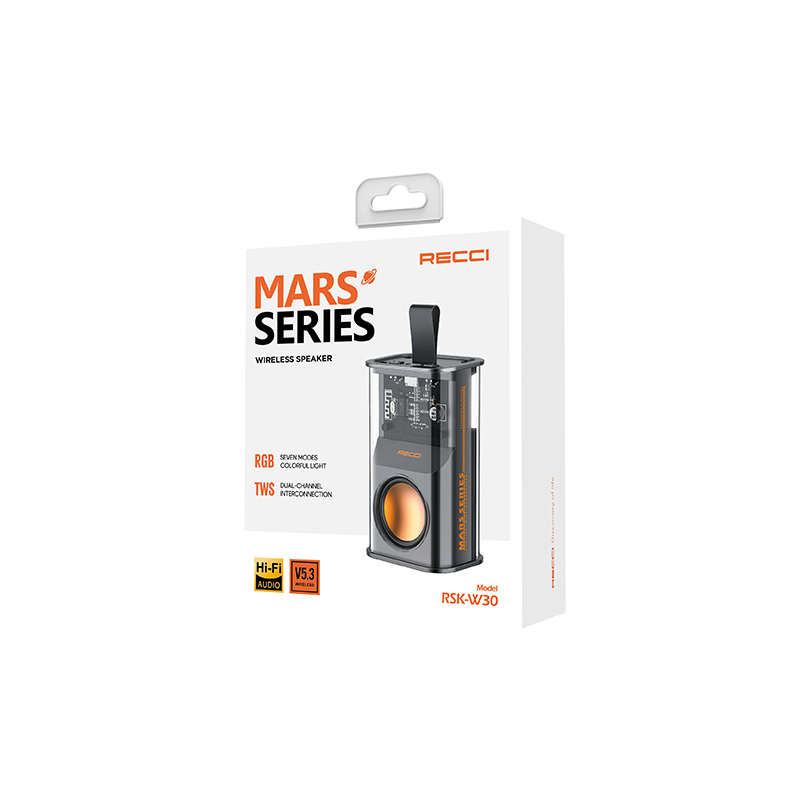 Recci RSK-W30 Mars Series - Ασύρματο Φορητό Ηχείο Bluetooth με RGB Φωτισμό - Black