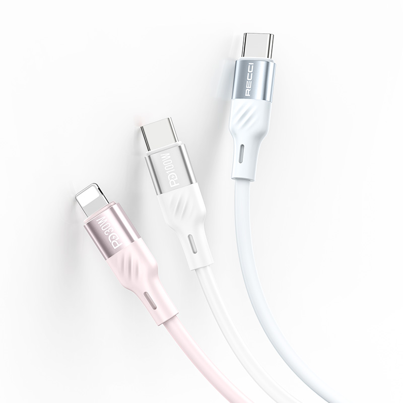 RECCI RS22CC - PD100W Fast Charging Silicone Data Cable C To C Hight Power Output 1.5M - White