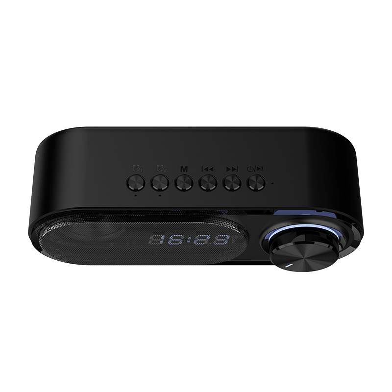 RECCI RSK-W41 -  Clock Wireless Speaker Double Alarm  Clock Function  Rotating Luminous Light - BLACK