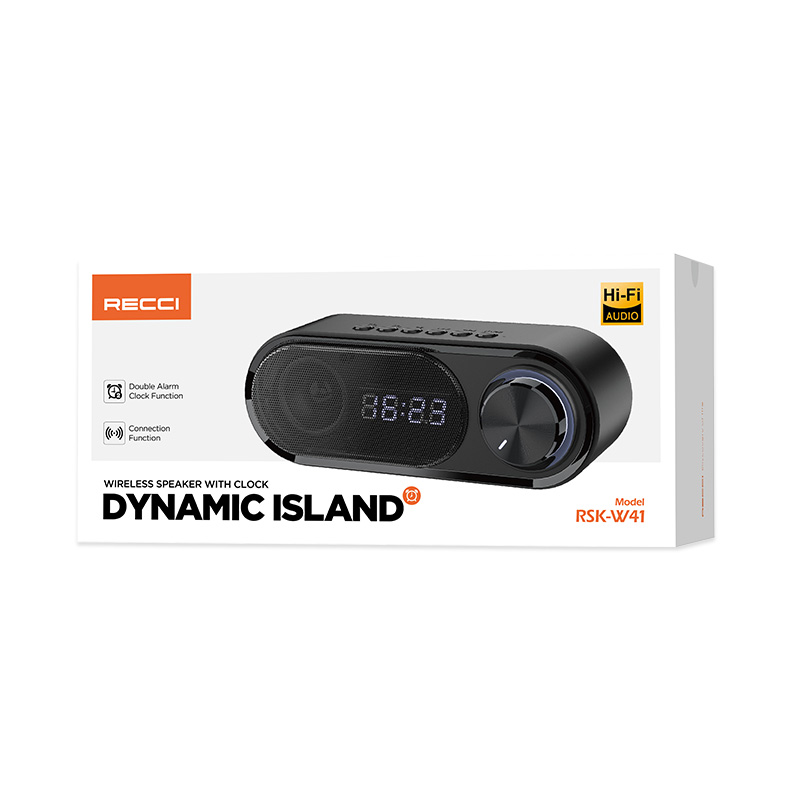 RECCI RSK-W41 -  Clock Wireless Speaker Double Alarm  Clock Function  Rotating Luminous Light - BLACK