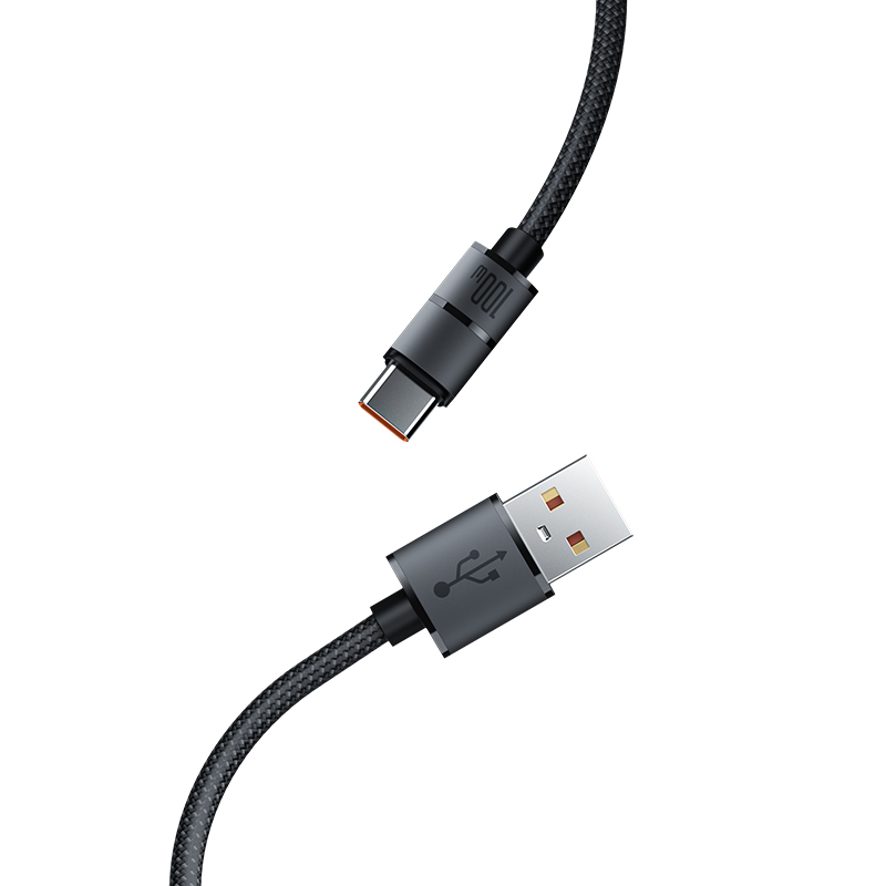 RECCI RS12C - PD100W Fast Charging USB-A To C Braided Wire + Aluminum Speed Data Cable 2M - Black