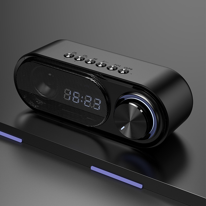 RECCI RSK-W41 -  Clock Wireless Speaker Double Alarm  Clock Function  Rotating Luminous Light - BLACK