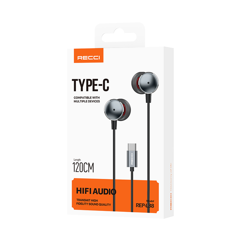 RECCI REP-L38 - Metal Wired Earphone In-ear Design - Silver Gray