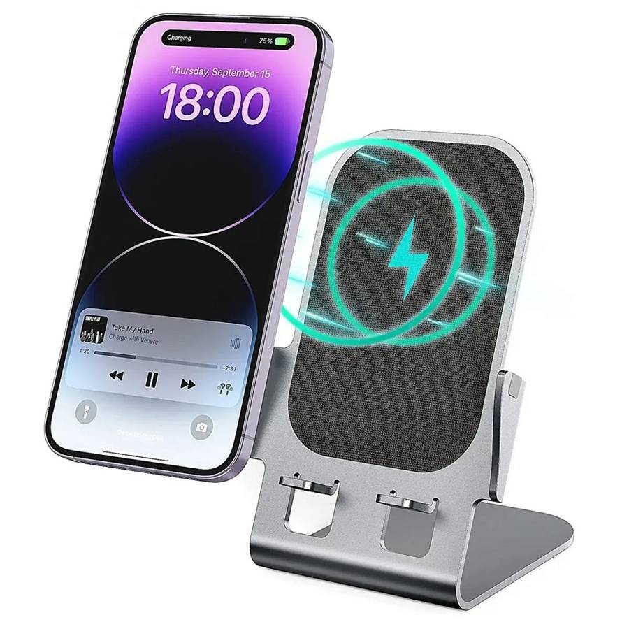 Veger Y53 Βάση Αλουμινίου Ασύρματης Φόρτισης Qi - 15W - Grey