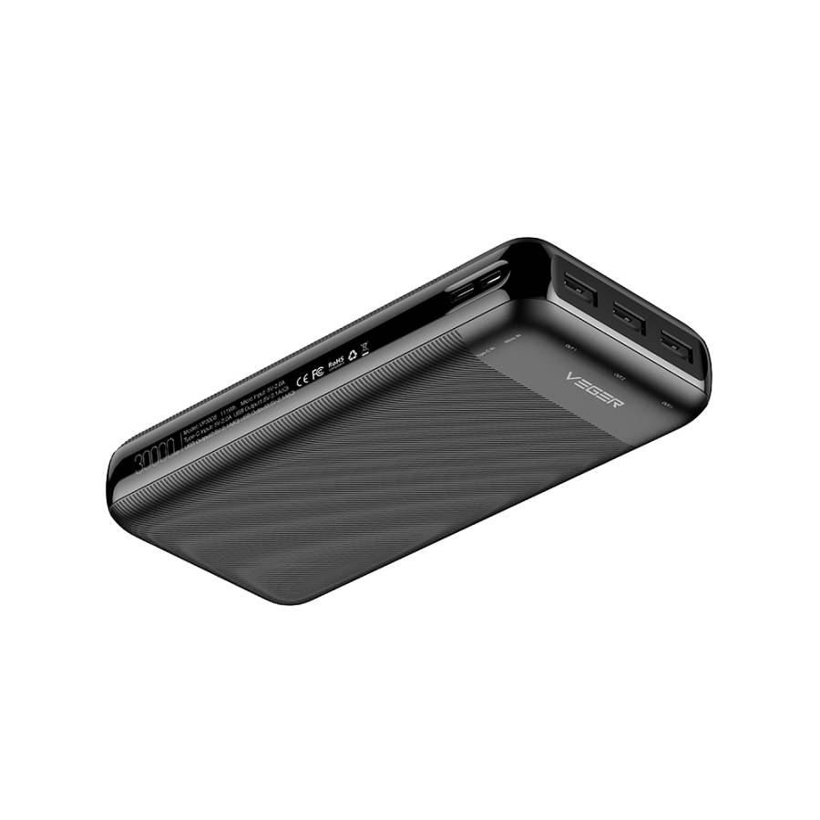 Veger L30 Power Bank 30000mAh 20W με 3 Θύρες USB-A και Θύρα USB-C Μαύρο