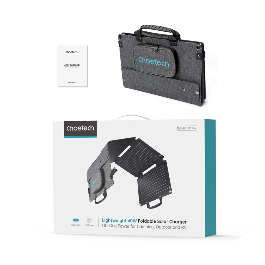 Choetech SC006 foldable solar charger 40W 1xUSB QC, 1xUSB-C PD (gray)