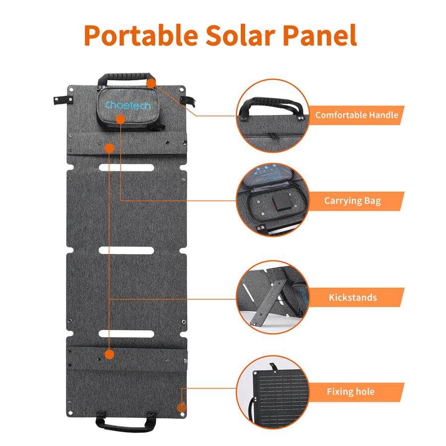 Choetech SC006 foldable solar charger 40W 1xUSB QC, 1xUSB-C PD (gray)