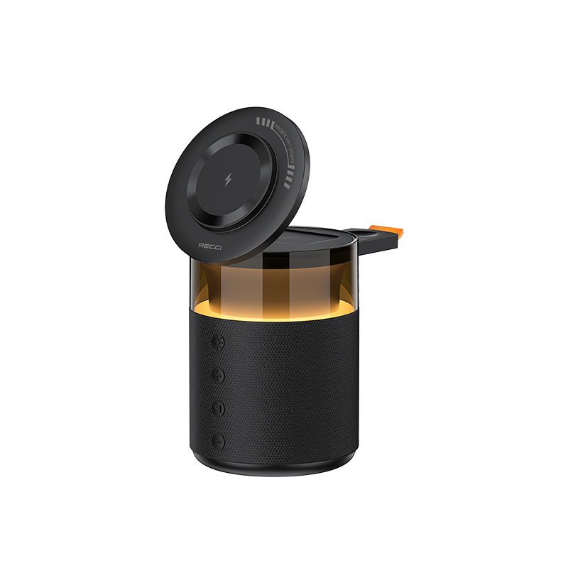 Recci RCW-51 Wireless Charging Stand with Ambient Lighting and Bluetooth Speaker-Black