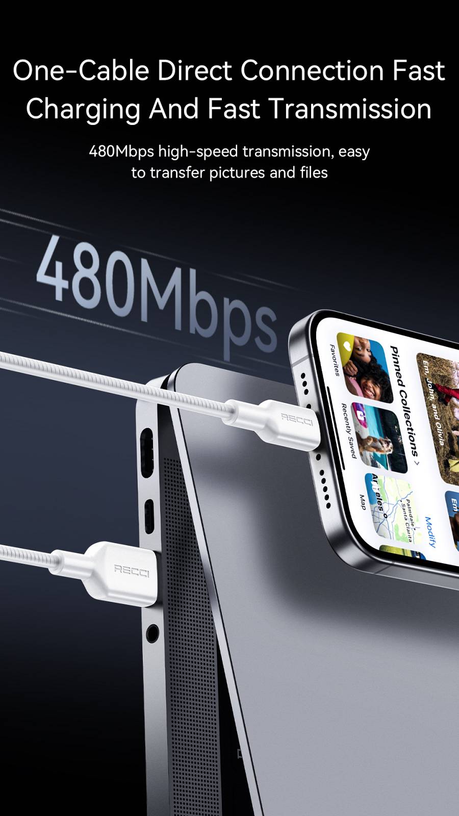 RECCI RS46CL - PD30W Fast Charging Type-C to Lightning Data Cable 1.2M - Black