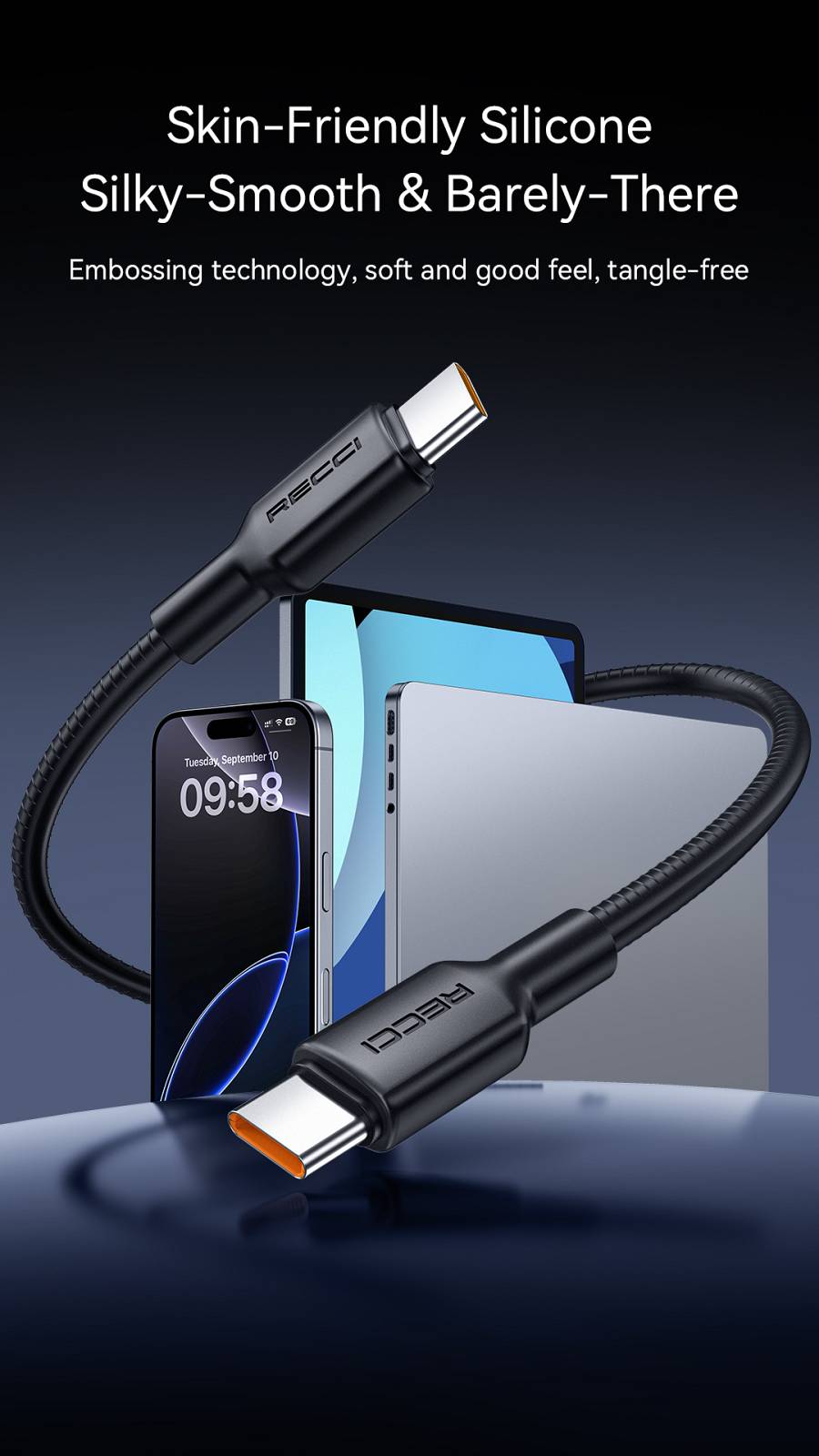 RECCI RS46CL - PD30W Fast Charging Type-C to Lightning Data Cable 1.2M - Black