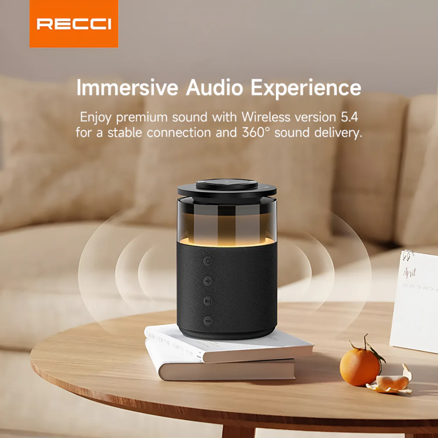 Recci RCW-51 Wireless Charging Stand with Ambient Lighting and Bluetooth Speaker-Black