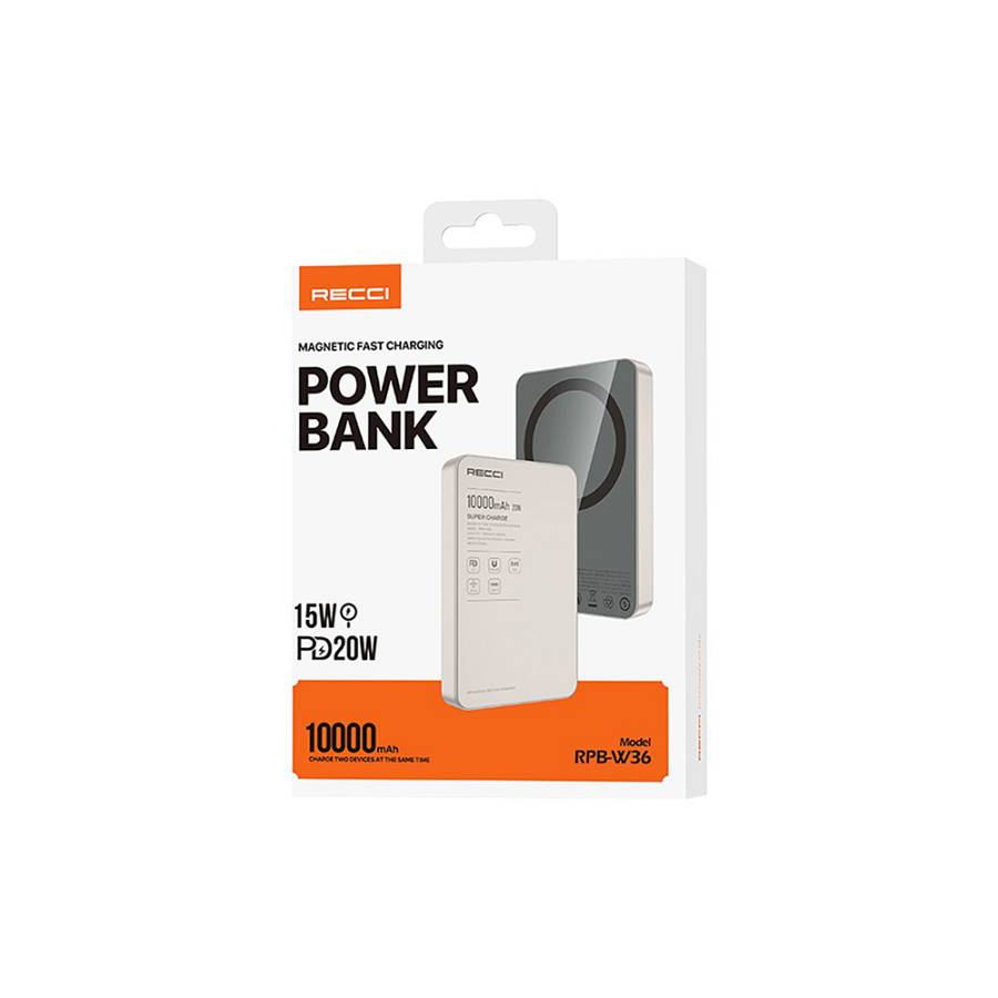 Recci RPB-W36 Ultra-Slim PD 20W Fast Charging Wireless Powerbank 15W 10000mAh Gold