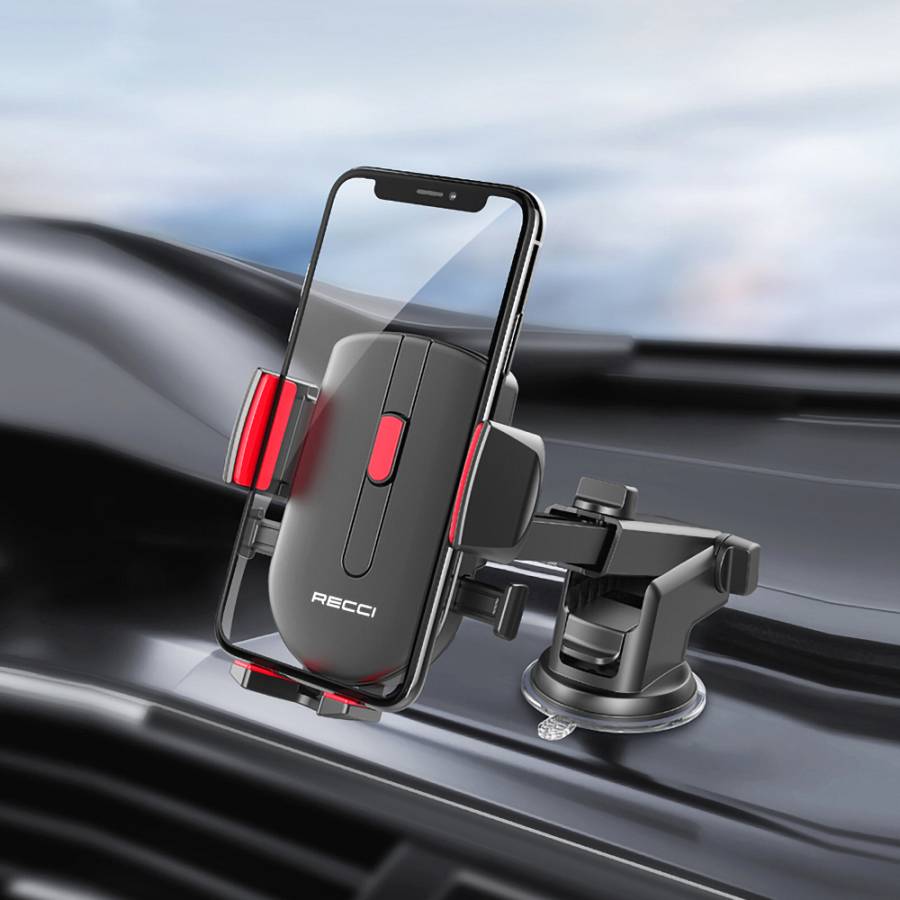 Recci RZ02 Automatic Mechanism Extendable Telescopic Suction Cup Design Car Phone Holder Black