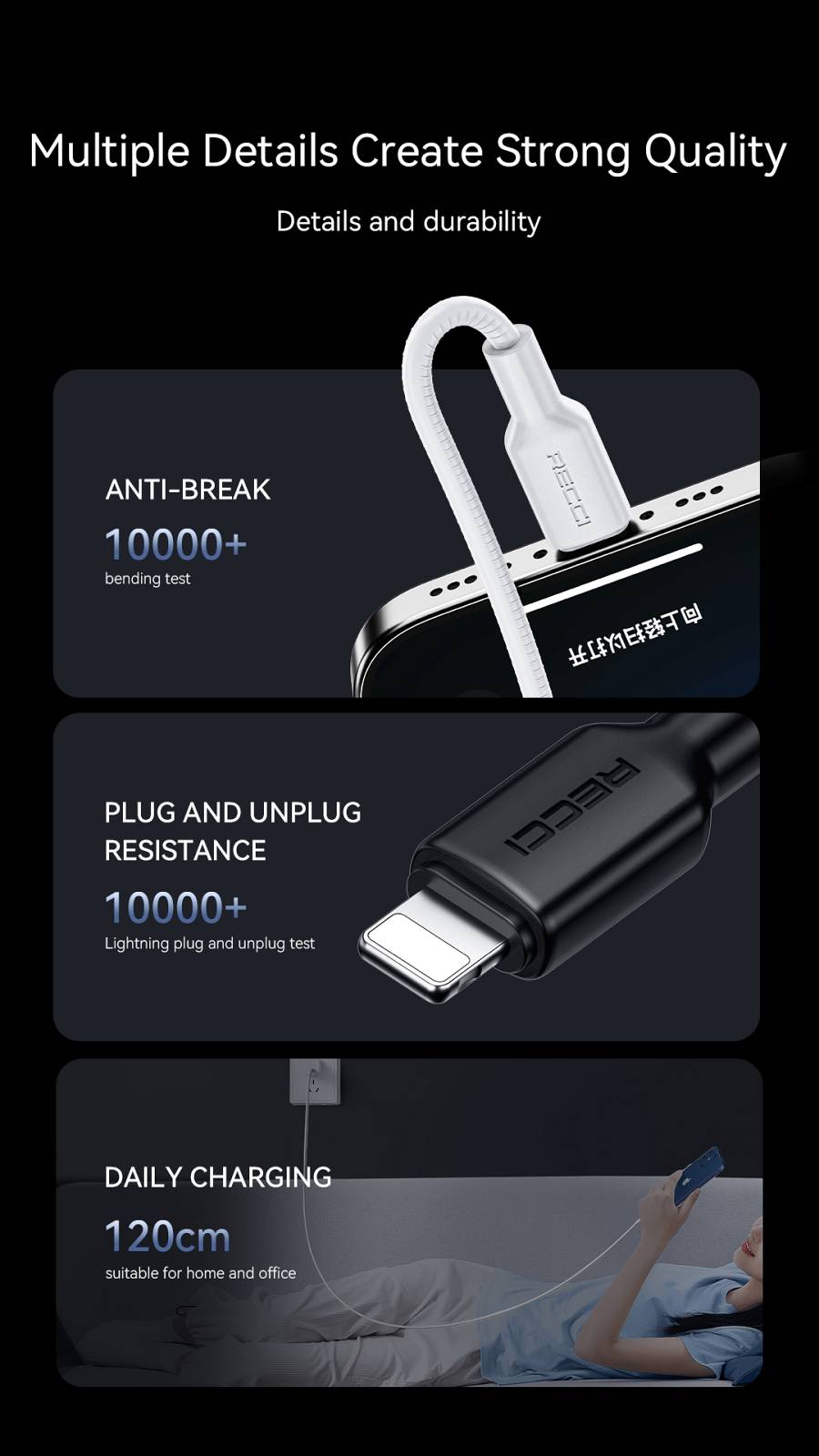 RECCI RS46CL - PD30W Fast Charging Type-C to Lightning Data Cable 1.2M - Black