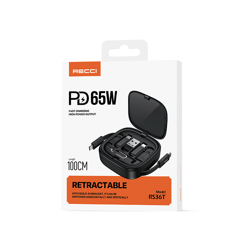 Recci RS36T Multifunction (5-in-1 ) PD65W Fast Charging DATA CABLE SET 5IN1 - Black