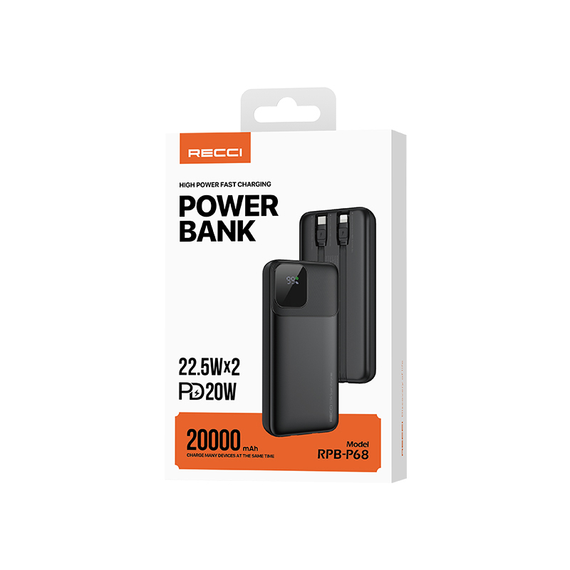 Recci RPB-P68 Power Bank 20000mAh 22.5W*2 PD20W Black